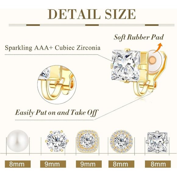 Cubic Zirconia Clip-On Earrings - Elegant Non-Pierced Jewelry & Comfortable Wear - Picture 2 of 7